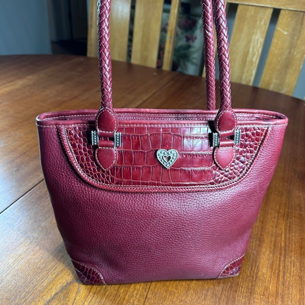 Brighton Tote Bag Womens Medium Burgundy Leather Croc Heart A473188 Coquette‎